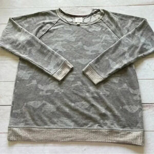 KNOX ROSE Women’s  BEIGE CAMOUFLAGE PULLOVER SWEATSHIRT Size Large
